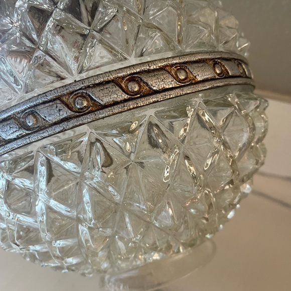 Mid Century Glass Ceiling Lamp Glass Light ORNATE DIAMOND Hollywood regency - Picture 6 of 9